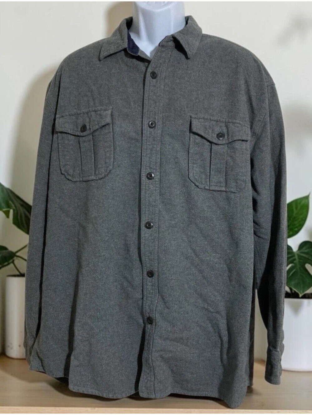Men Dakota Grizzly Gray Long Sleeve Button Up Cotton Flannel Shirt Sz XXL